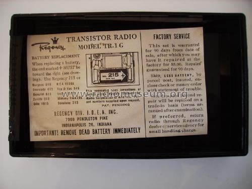 TR-1G Pocket Radio; Regency brand of I.D (ID = 1992599) Radio