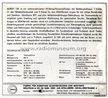 Akzent 730; REMA, Fabrik für (ID = 1328741) Radio