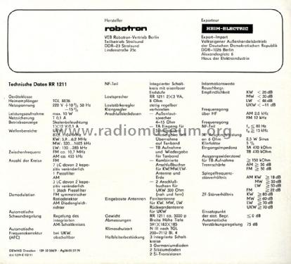 Stralsund RR1211; Robotron Vertrieb (ID = 1324260) Radio
