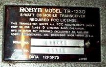 5-Watt CB Mobile Transceiver TR-123D; Robyn International (ID = 1179842) Citizen