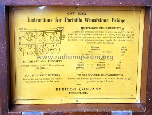 Wheatstone Bridge 1052; Rubicon Company (ID = 1687352) Equipment