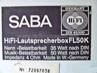 Hi-Fi-Lautsprecherbox FL 50 K; SABA; Villingen (ID = 500736) Speaker-P