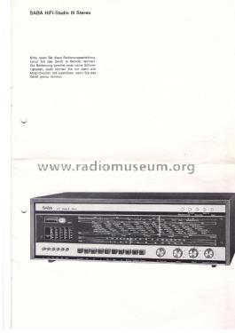 HiFi-Studio III Stereo ; SABA; Villingen (ID = 2843581) Radio