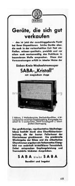 Kristall W; SABA; Villingen (ID = 2650270) Radio