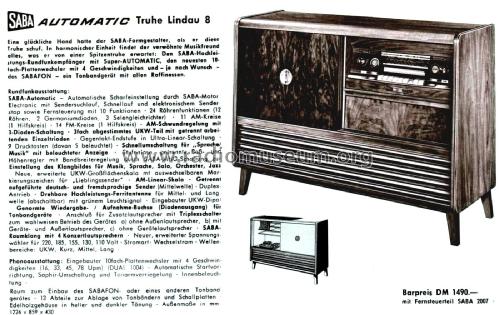 Lindau Automatic 8; SABA; Villingen (ID = 2905392) Radio