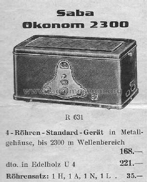 Oekonom 2300; SABA; Villingen (ID = 1254208) Radio