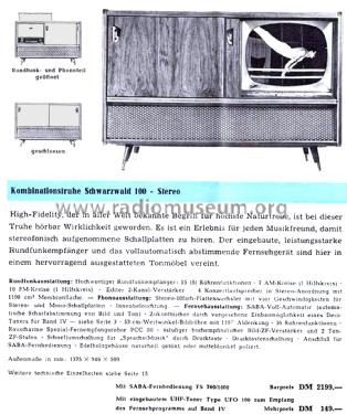 Schwarzwald 100-Stereo Fernseh-Stereo-Musik-Truhe; SABA; Villingen (ID = 2896103) TV Radio