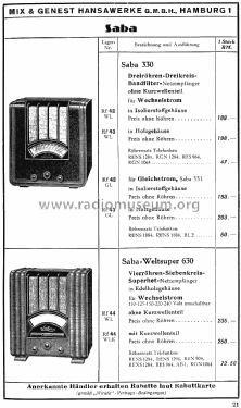 Synchron-Selektiv 330WL-P; SABA; Villingen (ID = 1581644) Radio