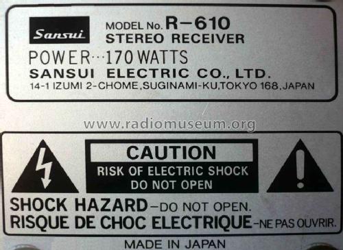 Quartz PLL Synthesizer Receiver R-610; Sansui Electric Co., (ID = 1708420) Radio