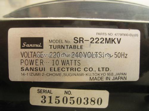 Belt-Drive Turntable SR-222 MKV; Sansui Electric Co., (ID = 2032367) R-Player
