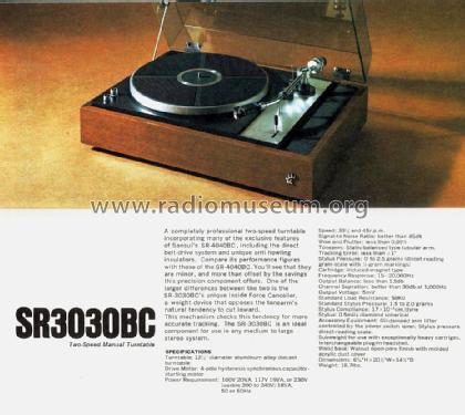 Two-Speed Manual Turntable SR-3030BC; Sansui Electric Co., (ID = 1737959) R-Player