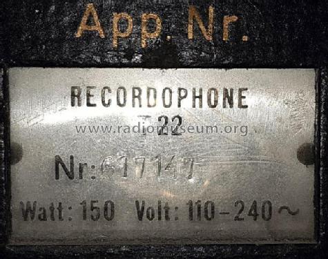 Recordophone T22; Schaub und Schaub- (ID = 2438883) Radio