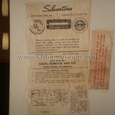 Silvertone 20 Ch= 132.877 Order=57E 020; Sears, Roebuck & Co. (ID = 1380547) Radio