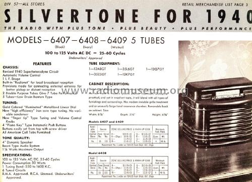 Silvertone Order= 57D 6407 Ch= 101.567; Sears, Roebuck & Co. (ID = 1291627) Radio