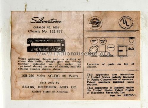 Silvertone 9001 Ch= 132.857 Order=57E 09001; Sears, Roebuck & Co. (ID = 2518637) Radio