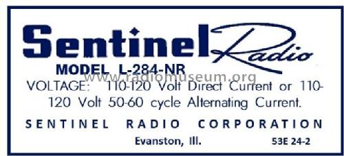 L-284NR ; Sentinel Radio Corp. (ID = 2942549) Radio