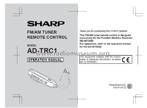 FM/AM Tuner Remote Control AD-TRC1; Sharp; Osaka (ID = 1333614) Diverses