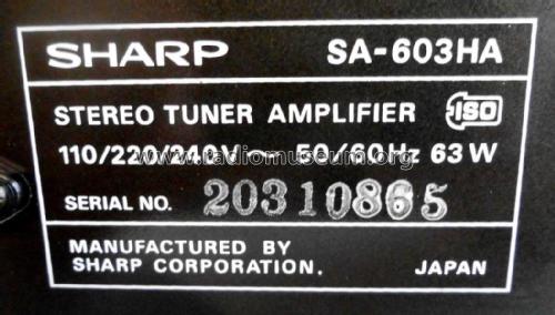 Stereo tuner amplifier SA-603HA; Sharp; Osaka (ID = 2331599) Radio
