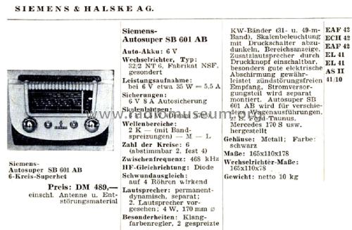 Autosuper 51 SB601AB; Siemens & Halske, - (ID = 2393377) Car Radio