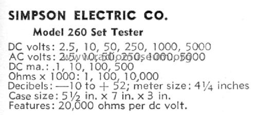 Volt-Ohm-Milliammeter 260 ; Simpson Electric Co. (ID = 1147122) Equipment