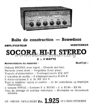 Amplificateur Hi-Fi 2x 6W ; SOCORA; Bruxelles (ID = 1141930) Ampl/Mixer