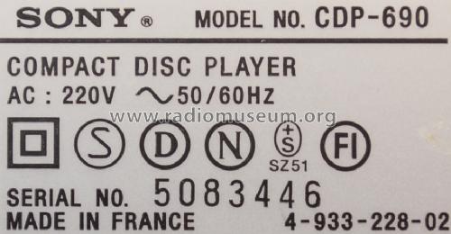Compact Disc Player CDP-690; Sony Corporation; (ID = 1568332) Enrég.-R