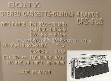 Stereo Cassette-Corder 4 Bands CFS-F5S; Sony Corporation; (ID = 561705) Radio