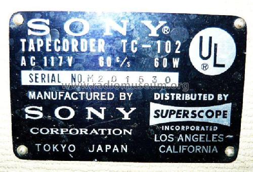 Tapecorder TC-102; Sony Corporation; (ID = 1806839) R-Player