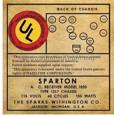 Sparton 1020 Ch= 12L7; Sparks-Withington Co (ID = 2886018) Radio