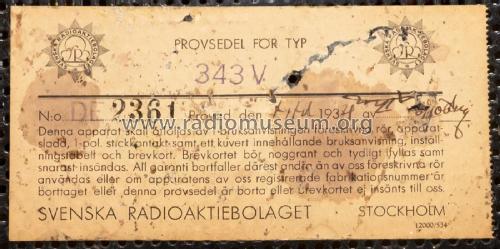 Radiola 343V; SR, Svenska (ID = 2781227) Radio