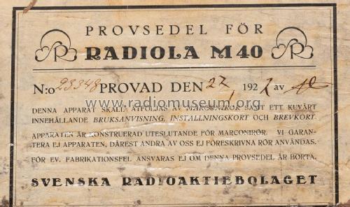 Radiola M40; SR, Svenska (ID = 2996233) Radio