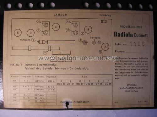 Radiola Duanett 1582 LV; SR, Svenska (ID = 1952460) Radio