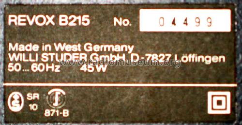 ReVox B215; Studer GmbH, Willi (ID = 319464) Sonido-V