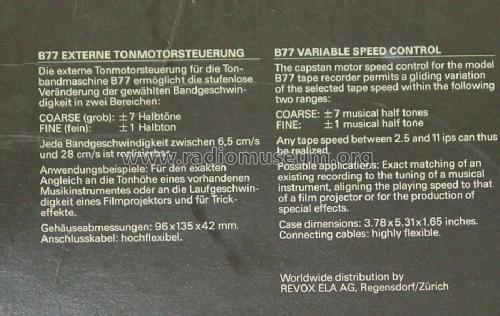 Externe Tonmotorsteuerung ; Studer-Revox; (ID = 139575) Misc