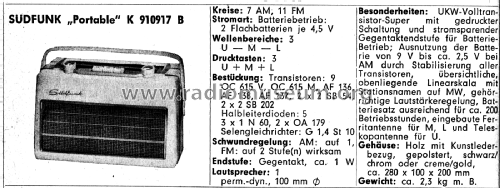 Portable K910917B; Südfunk-Apparatebau, (ID = 2690082) Radio