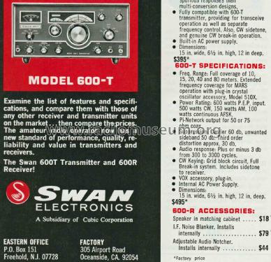 Transmitter 600-T; Swan Electronics, (ID = 2085621) Amateur-T