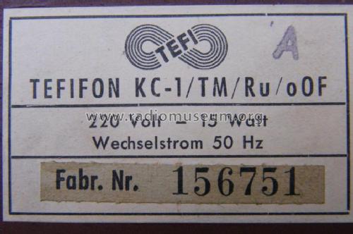 Tefifon KC-1 / TM / Ru / oOF; Tefi-Apparatebau; (ID = 1145380) Reg-Riprod