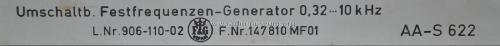 Umschaltb. Festfrequenzen-Generator 0,32 ...10 kHz L.Nr. 906-110-02; TeKaDe TKD, (ID = 1814201) Ausrüstung