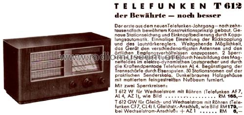 612GW ; Telefunken (ID = 2650595) Radio