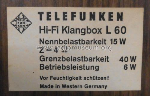 Hi Fi Lautsprecher Box L60; Telefunken (ID = 2074738) Speaker-P