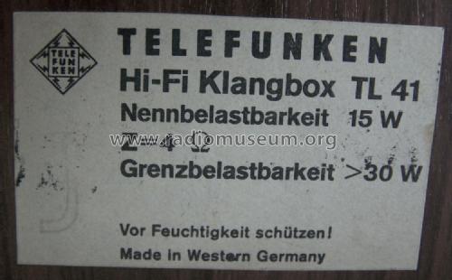 Hi-Fi-Lautsprecherbox TL41; Telefunken (ID = 1800273) Speaker-P