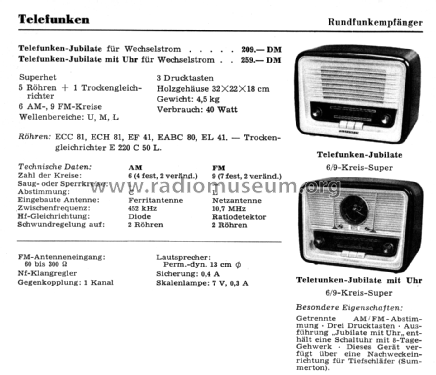 Jubilate mit Uhr ; Telefunken (ID = 2690460) Radio