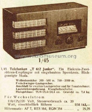 Junior 612W ; Telefunken (ID = 1737482) Radio