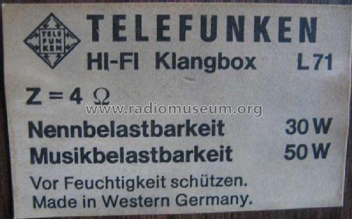 Hi-Fi Klangbox L71; Telefunken (ID = 503265) Speaker-P
