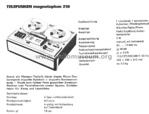 Magnetophon 210 M 210; Telefunken (ID = 960794) R-Player
