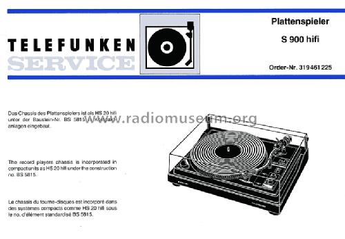 Direct Drive Turntable S 900 HiFi ; Telefunken (ID = 1447595) R-Player