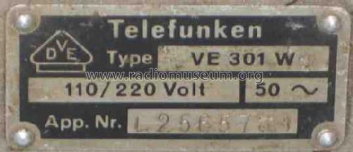 Volksempfänger VE301W; Telefunken (ID = 1217060) Radio