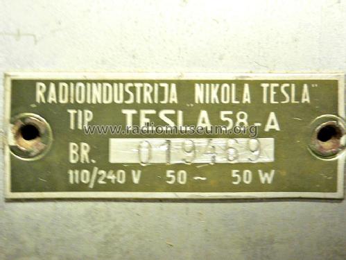 Tesla 58A; Radioindustrija (ID = 1672023) Radio