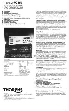 3 Head Stereo Cassette Deck PC650; Thorens SA; St. (ID = 1598554) R-Player