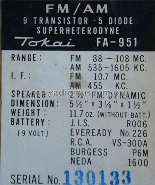 9 Transistor FA-951; Tokai Wireless Co., (ID = 825413) Radio